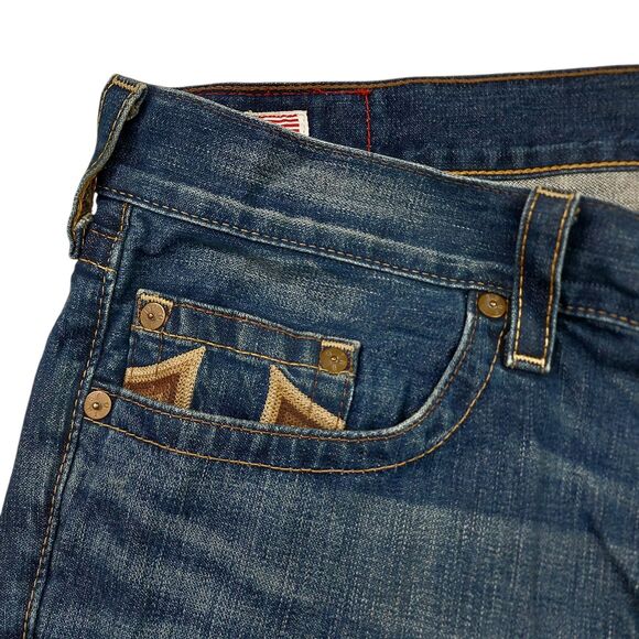 True Religion Bobby Jeans Mens 42x32 Blue Straight Leg Embroidered 100% Cotton - Picture 5 of 12